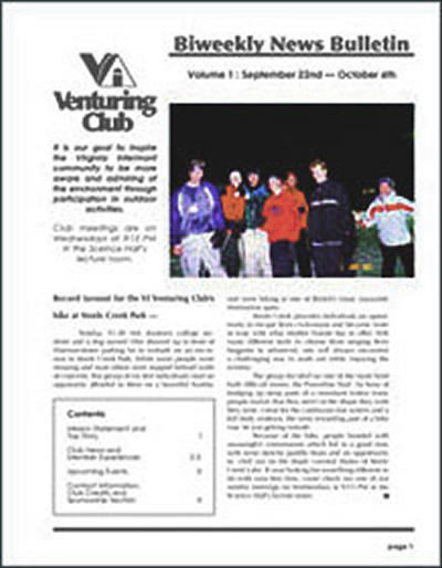 vic venturing club - biweekly news bulletin page 1